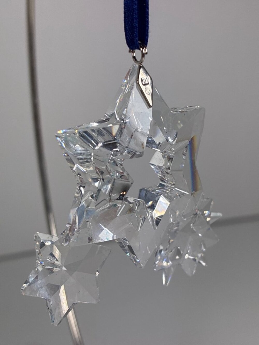 Retired Swarovski Crystal Star Christmas Ornament Blue Ribbon with Original Box - Picture 5 of 11